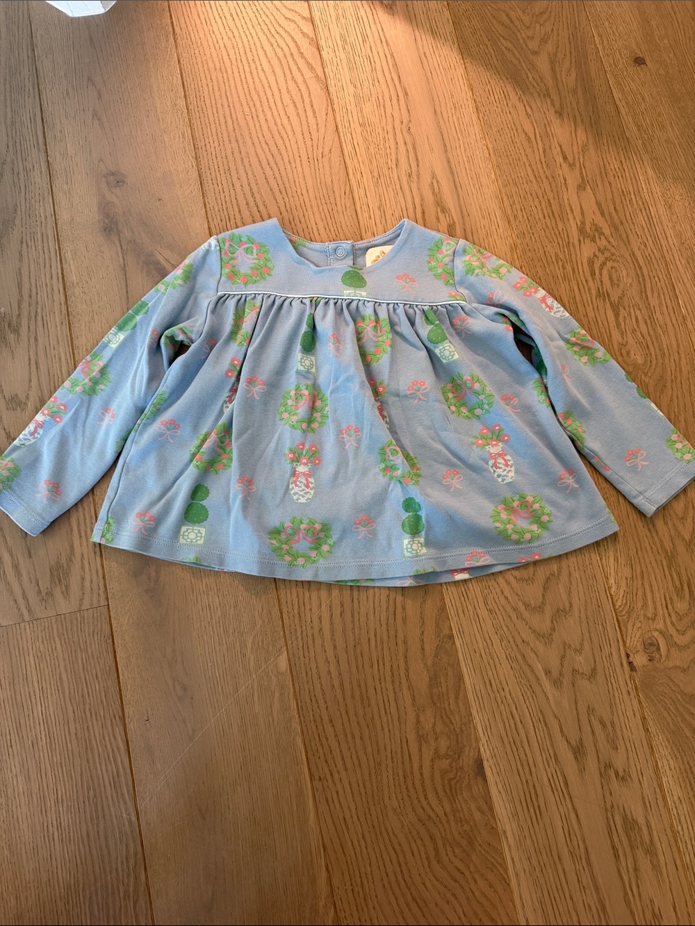 The Beaufort Bonnet Company Light Blue Floral Wreath Long-Sleeve Top